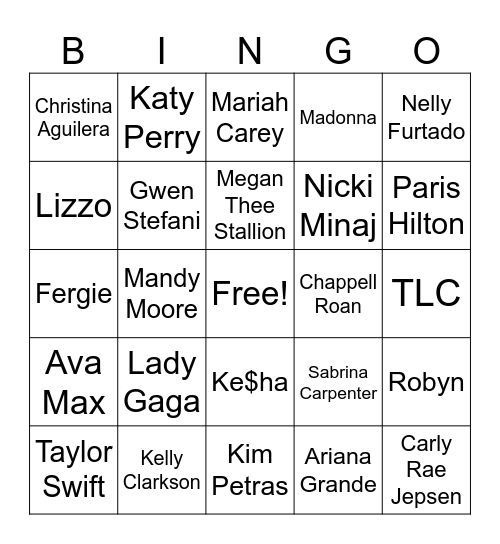 POP PRINCESS Bingo Card