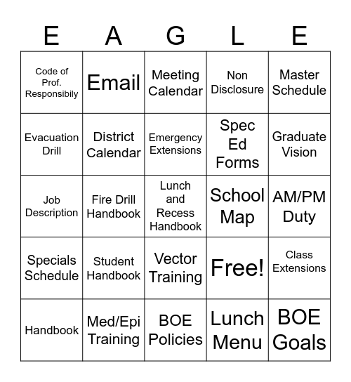 VES Welcome Back Bingo 2024 Bingo Card