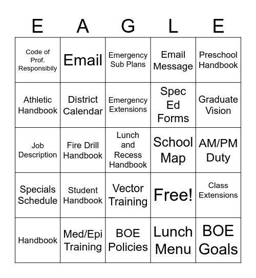 VES Welcome Back Bingo 2024 Bingo Card