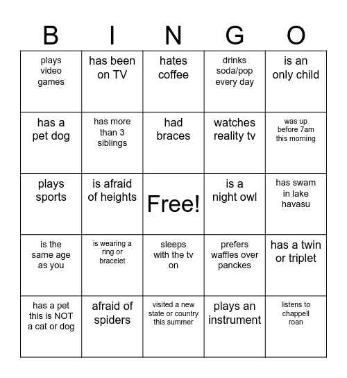 Find Someone Who Bingo Card