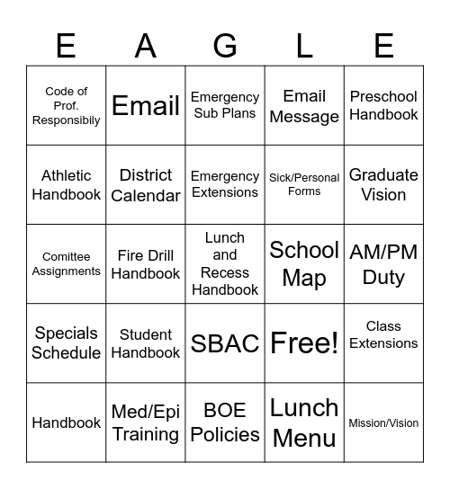 VES Welcome Back Bingo 2024 Bingo Card