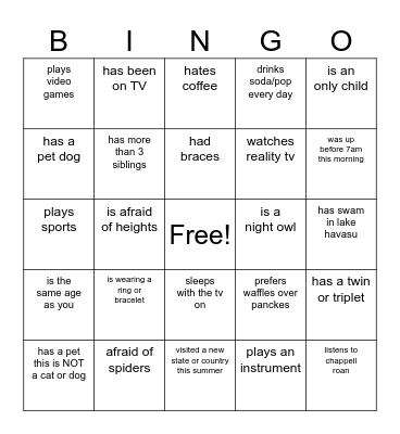 Find Someone Who Bingo Card
