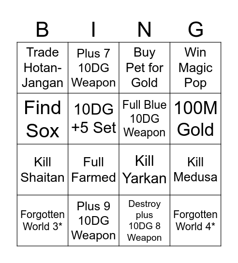 Silkroad Bingo #01 Bingo Card