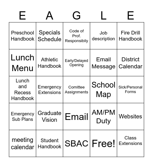 VES Welcome Back Bingo 2024 Bingo Card