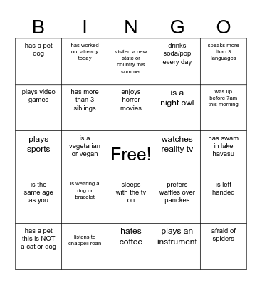 Find Someone Who Bingo Card