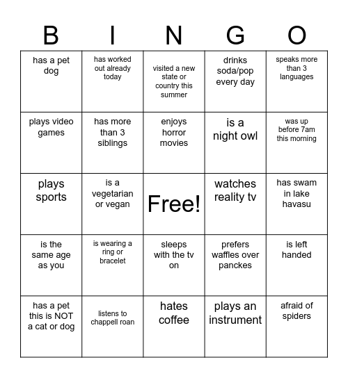 Find Someone Who Bingo Card