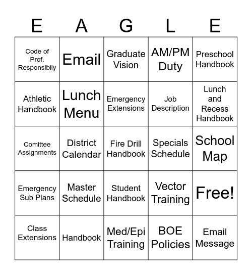 VES Welcome Back Bingo 2024 Bingo Card