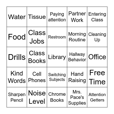 Expectation Bingo Card