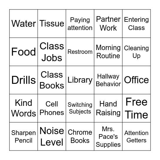 Expectation Bingo Card