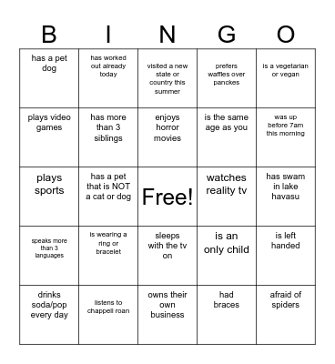 Find Someone Who Bingo Card