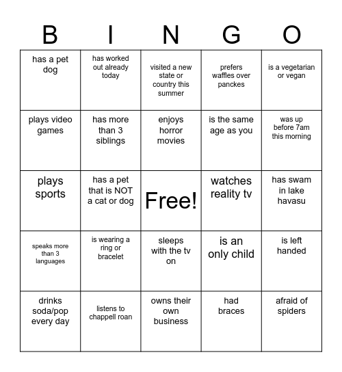 Find Someone Who Bingo Card