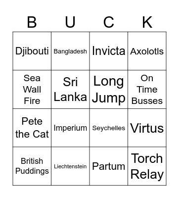 Bucky's Bingo Card