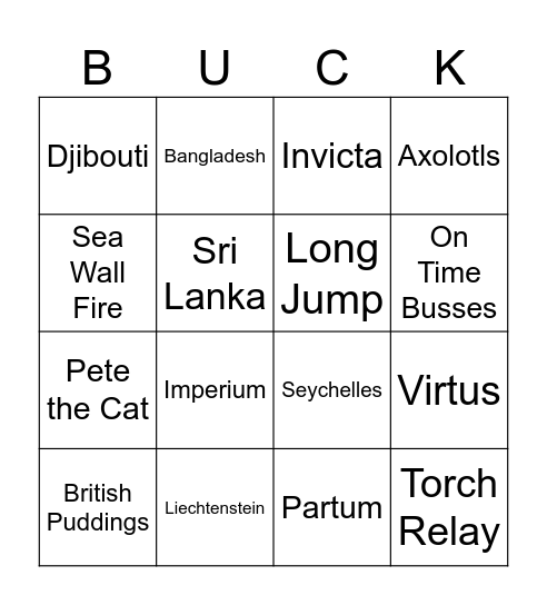 Bucky's Bingo Card