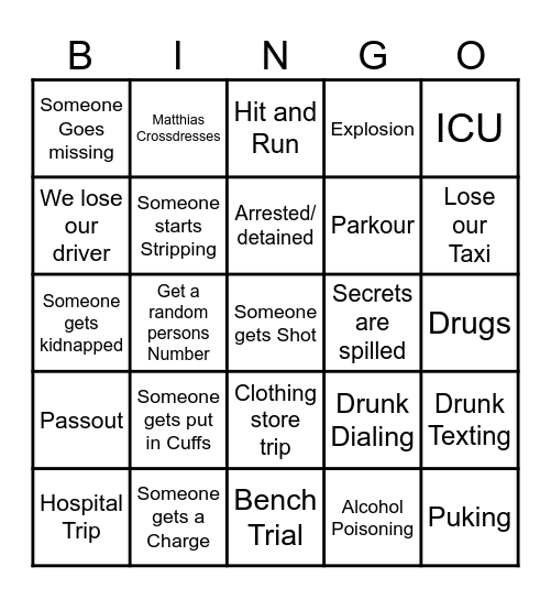 Unhinged Bingo Card