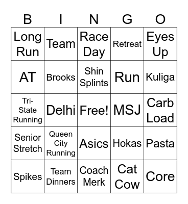 Seton XC Bingo Card