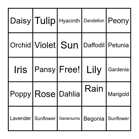FRIENDSHIP IN BLOOM Bingo Card
