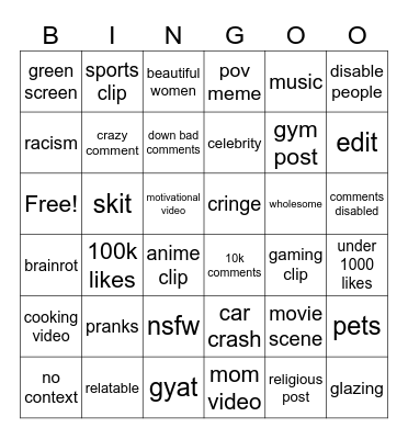insta reels bingo Card