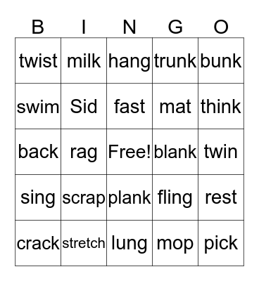 Wilson Words Bingo Card