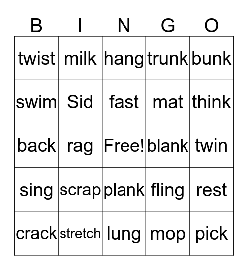 Wilson Words Bingo Card