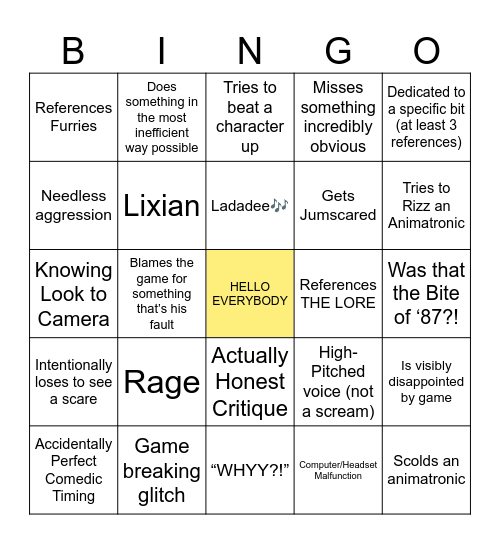 Markiplier Bingo Card