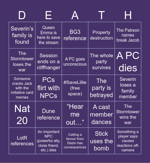 Eberron: City of Towers - Session 25 Bingo Card