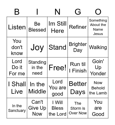 Gospel Songs Bingo Card