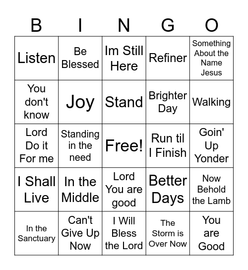 Gospel Songs Bingo Card