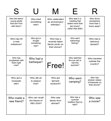 SUMMER Bingo Card