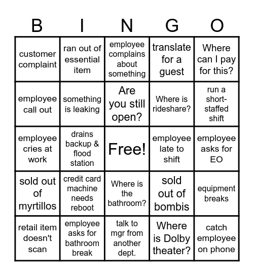 QSR MGR BINGO Card