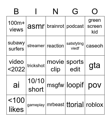 Untitled Bingo Card