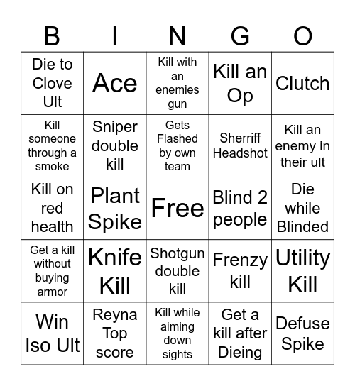 Valorant Bingo Card