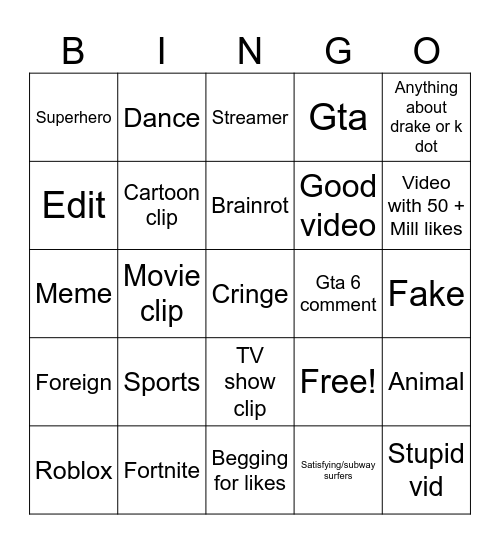 Untitled Bingo Card