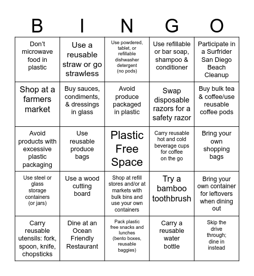 Plastic-Lite Challenge Bingo Card