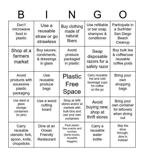 Plastic-Lite Challenge Bingo Card