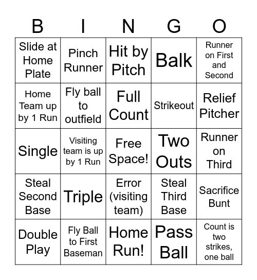 Baseball Bingo! Bingo Card