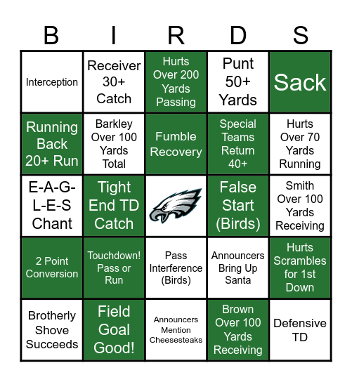 E-A-G-L-E-S EAGLES! Bingo Card