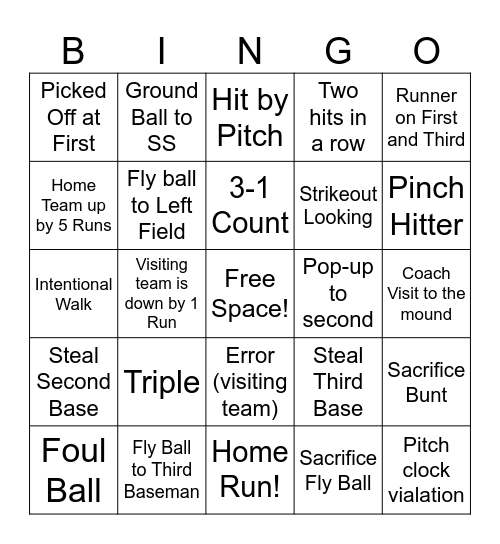 Baseball Bingo! Bingo Card