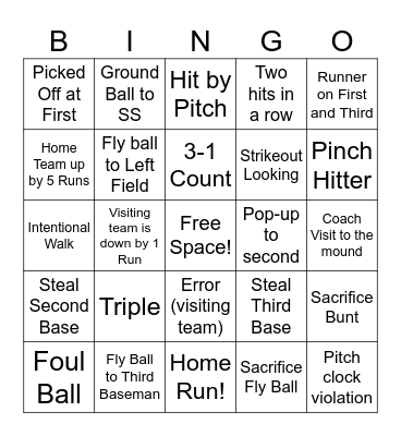 Baseball Bingo! Bingo Card