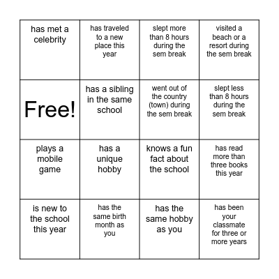 Hello, BINGO! Bingo Card