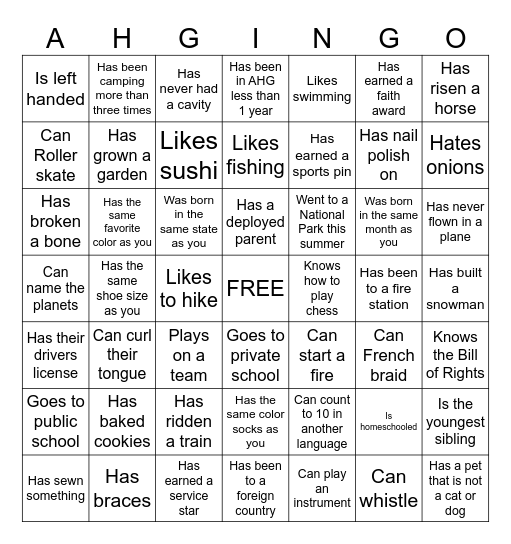 FIND SOMEONE WHO: Bingo Card