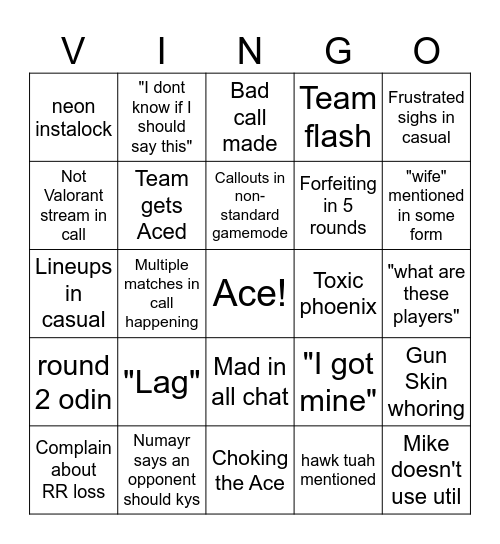 Valorant Locals Bingo Card