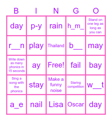 Lisa Phonics Bingo Card