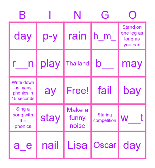 Lisa Phonics Bingo Card