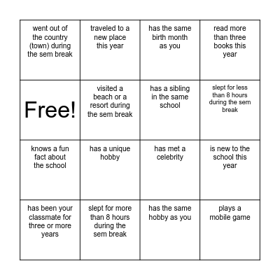 Untitled Bingo Card