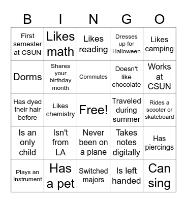 Icebreaker Bingo Card