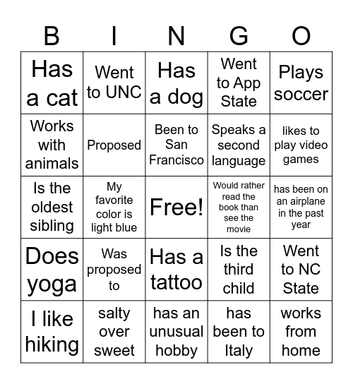 Kayley Bingo Card