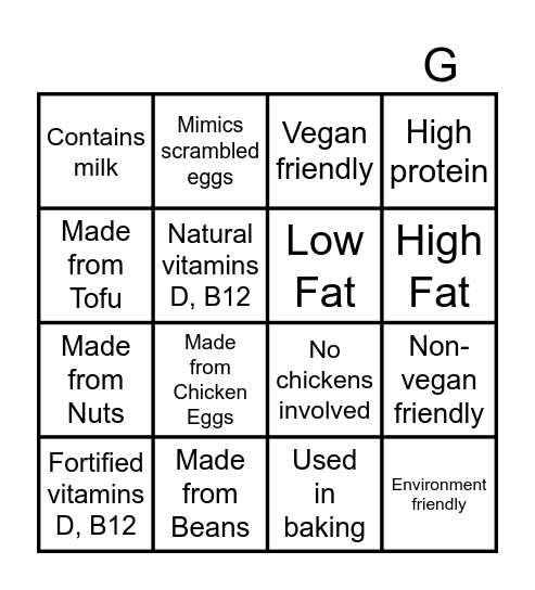 Plant-Based Egg Bingo Card