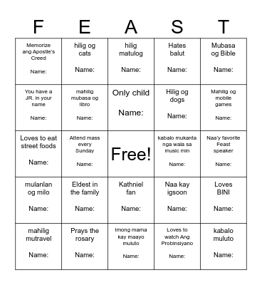 Ultimate Filipino Human Bingo Card