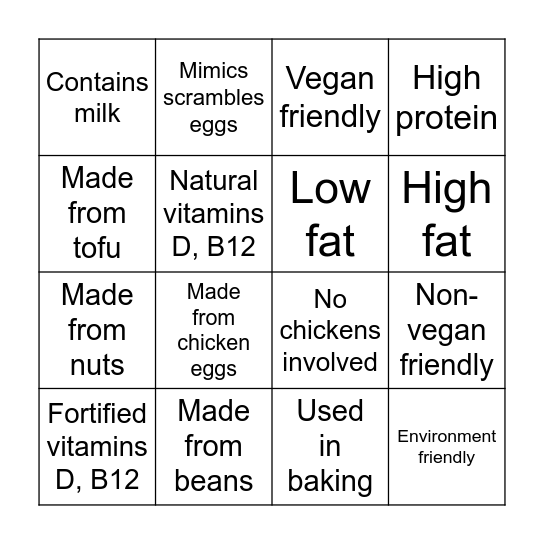 Plant-Based Eggs Bingo Card