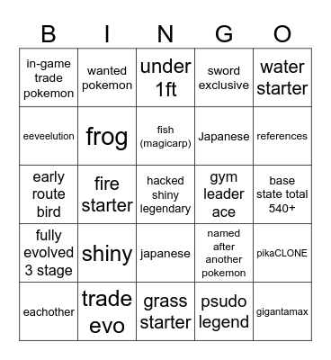 pokemon bingo Card